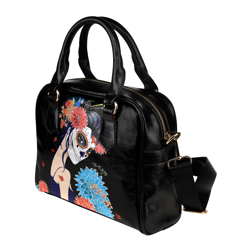 Sugar Skull and Flower Shoulder Handbag (Model 1634)