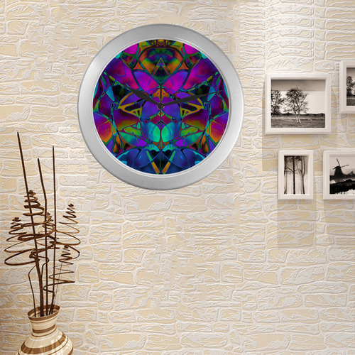 Floral Fractal Art G308 Silver Color Wall Clock