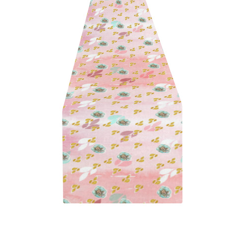 watercolor flowers pink gold Table Runner 14x72 inch