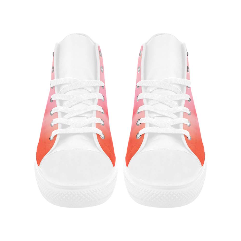 Abstract Watercolor Pink Coral Orange Colorful Springtime Aquila High Top Microfiber Leather Women's Shoes (Model 032)