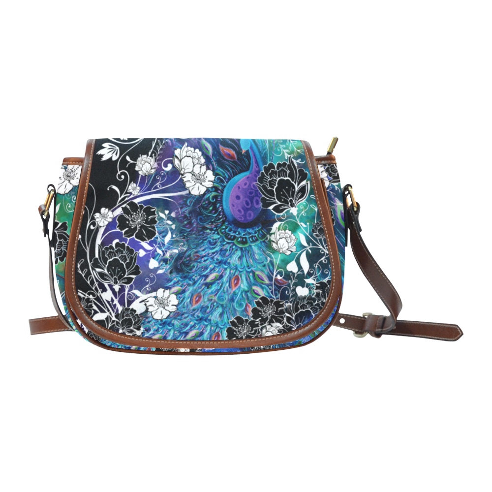 Juleez Peacock Blue Teal Art Print Saddle Bag/Small (Model 1649) Full Customization