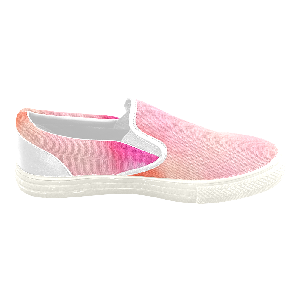 Abstract Watercolor Pink Coral Orange Colorful Springtime Women's Unusual Slip-on Canvas Shoes (Model 019)