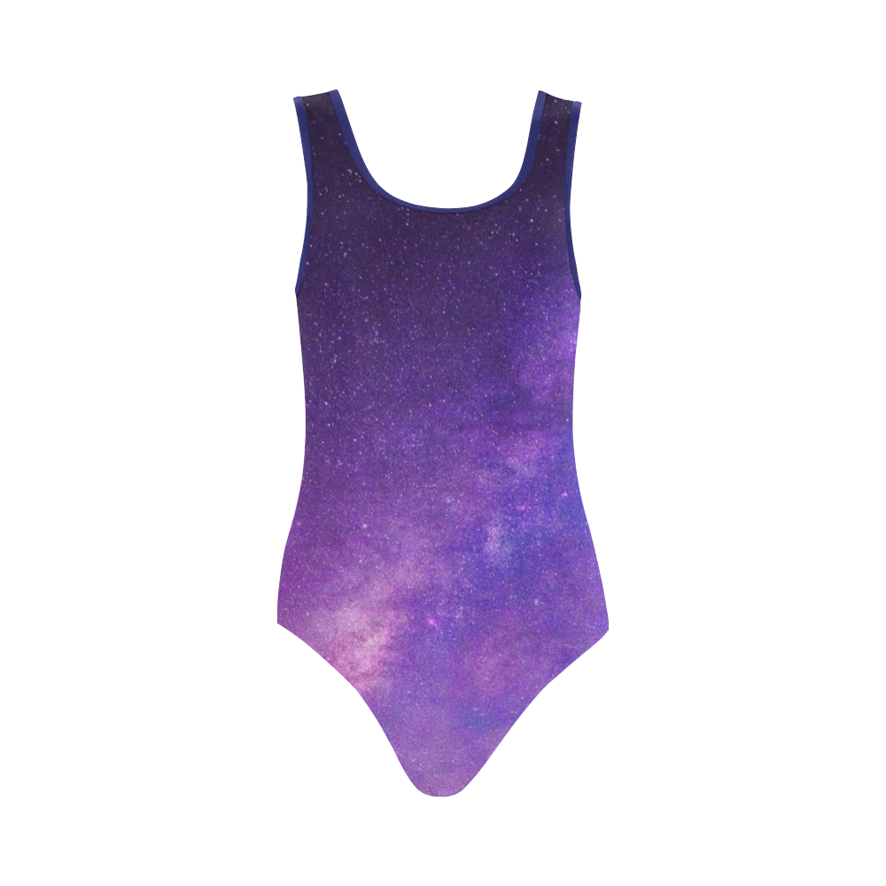 Purple Blue Starry Night Sky Vest One Piece Swimsuit (Model S04)