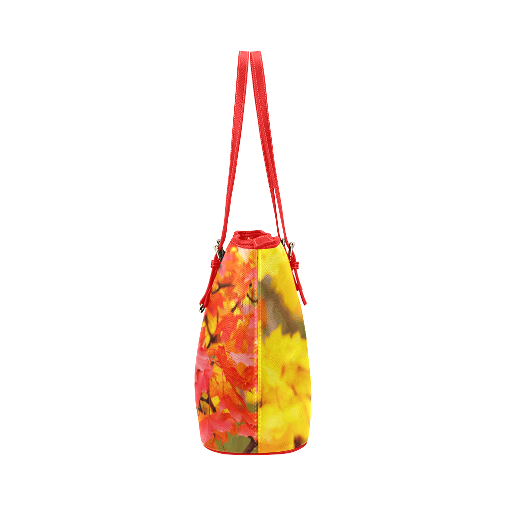 Beautiful Red Yellow Autumn Leaves Leather Tote Bag/Large (Model 1651)