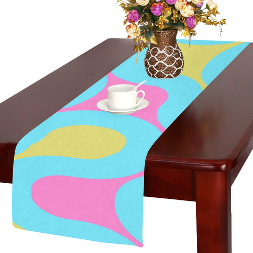 blue pink and yellow abstract Table Runner 14x72 inch