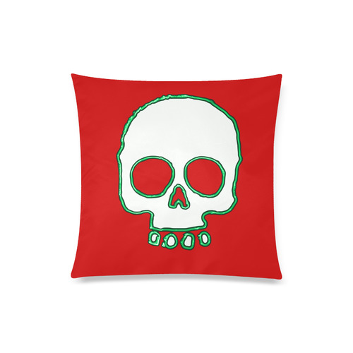 Green Neon Skull on Red Custom Zippered Pillow Case 20"x20"(Twin Sides)