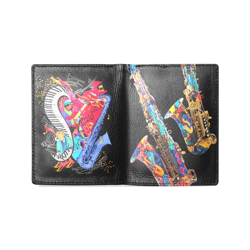 Music Theme Saxophone Colorful Men's Leather Wallet (Model 1612)