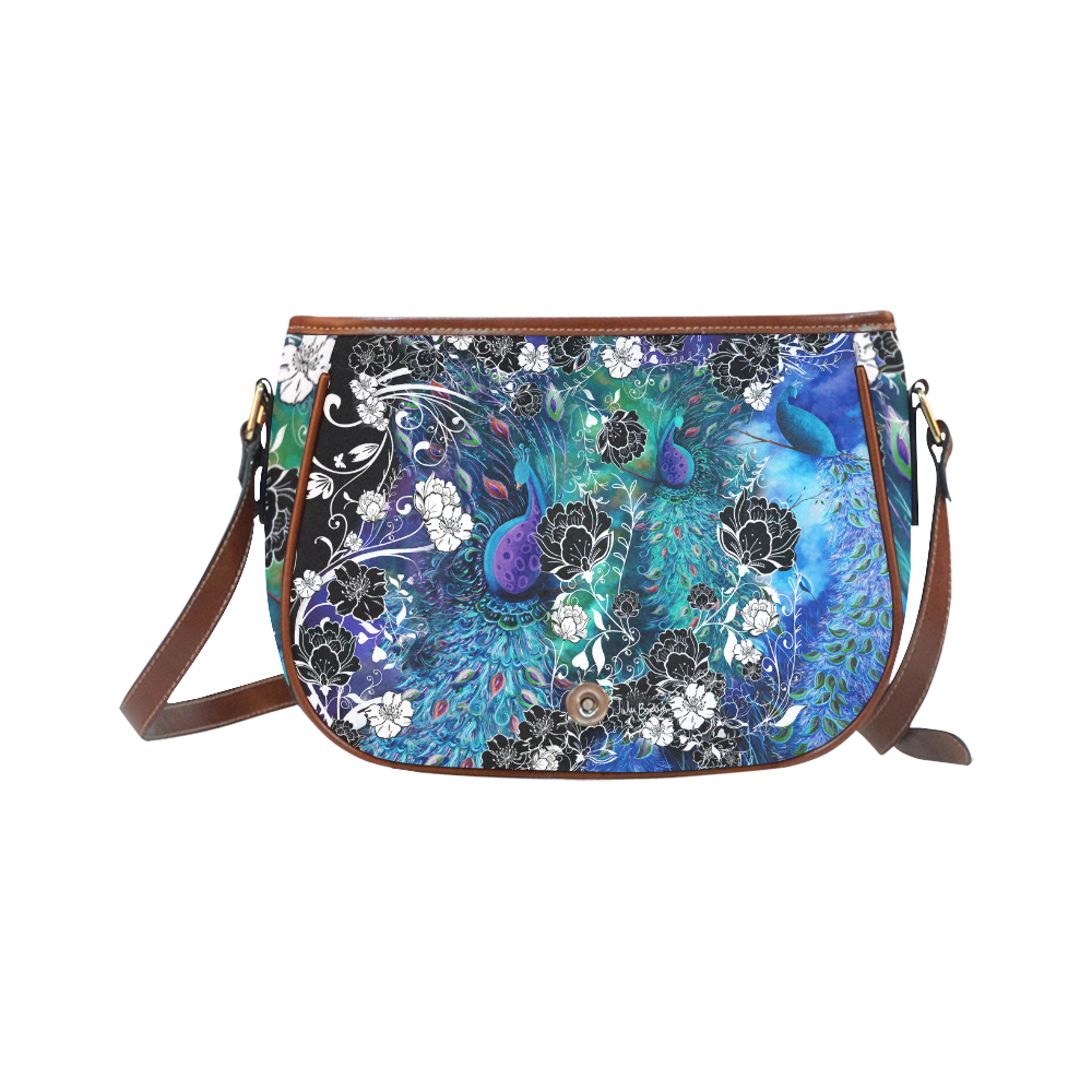 Juleez Peacock Blue Teal Art Print Saddle Bag/Small (Model 1649) Full Customization