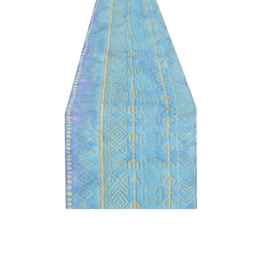 boho pattern, golden tribals and arrow, tie dye Table Runner 16x72 inch