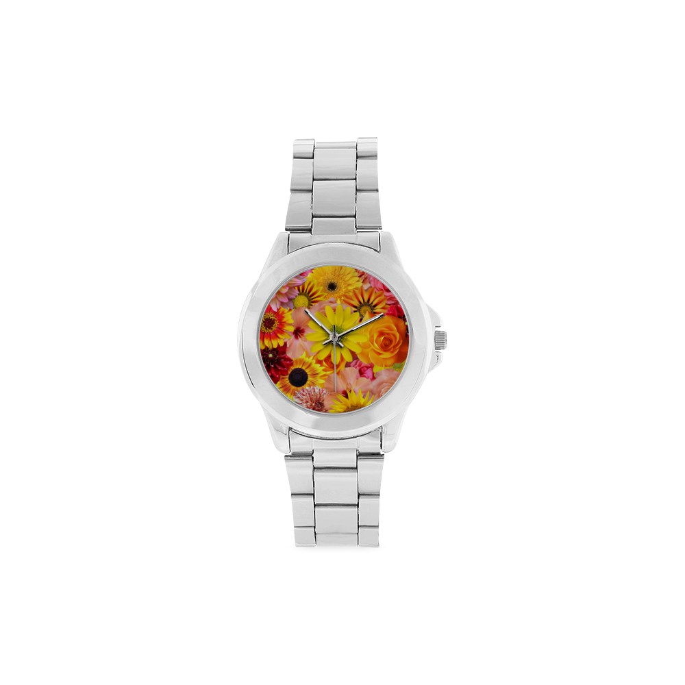Orange flowers_ Gloria Sanchez1 Unisex Stainless Steel Watch(Model 103)