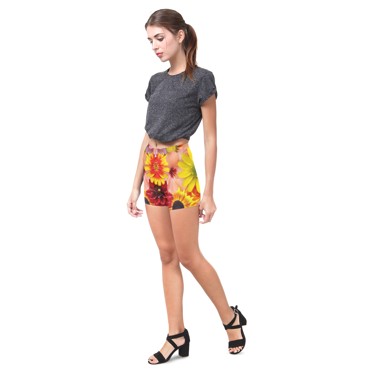 Orange flowers_ Gloria Sanchez1 Briseis Skinny Shorts (Model L04)