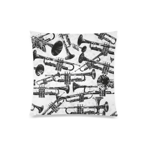 Pillow Music Decor Trumpet Art Black and White Music Print Custom Zippered Pillow Case 20"x20"(One Side)