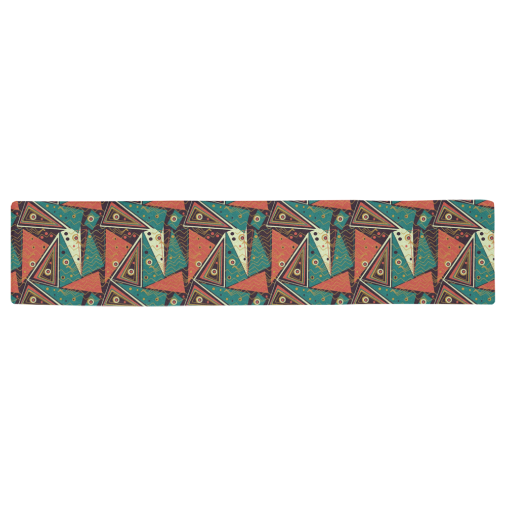 Red Black Teal Triangle Pattern Table Runner 16x72 inch