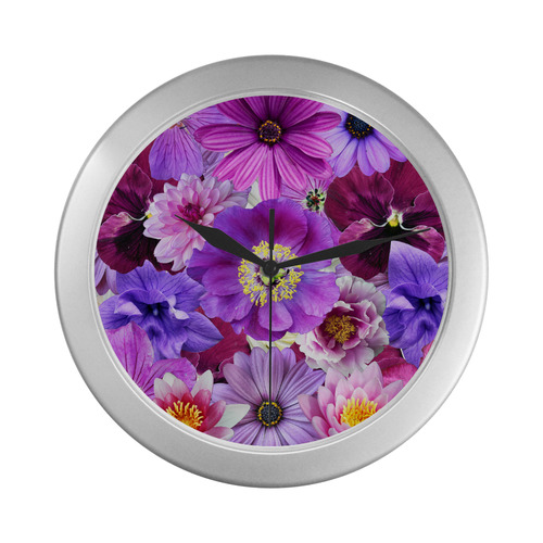 Purple flowers_ Gloria Sanchez1 Silver Color Wall Clock