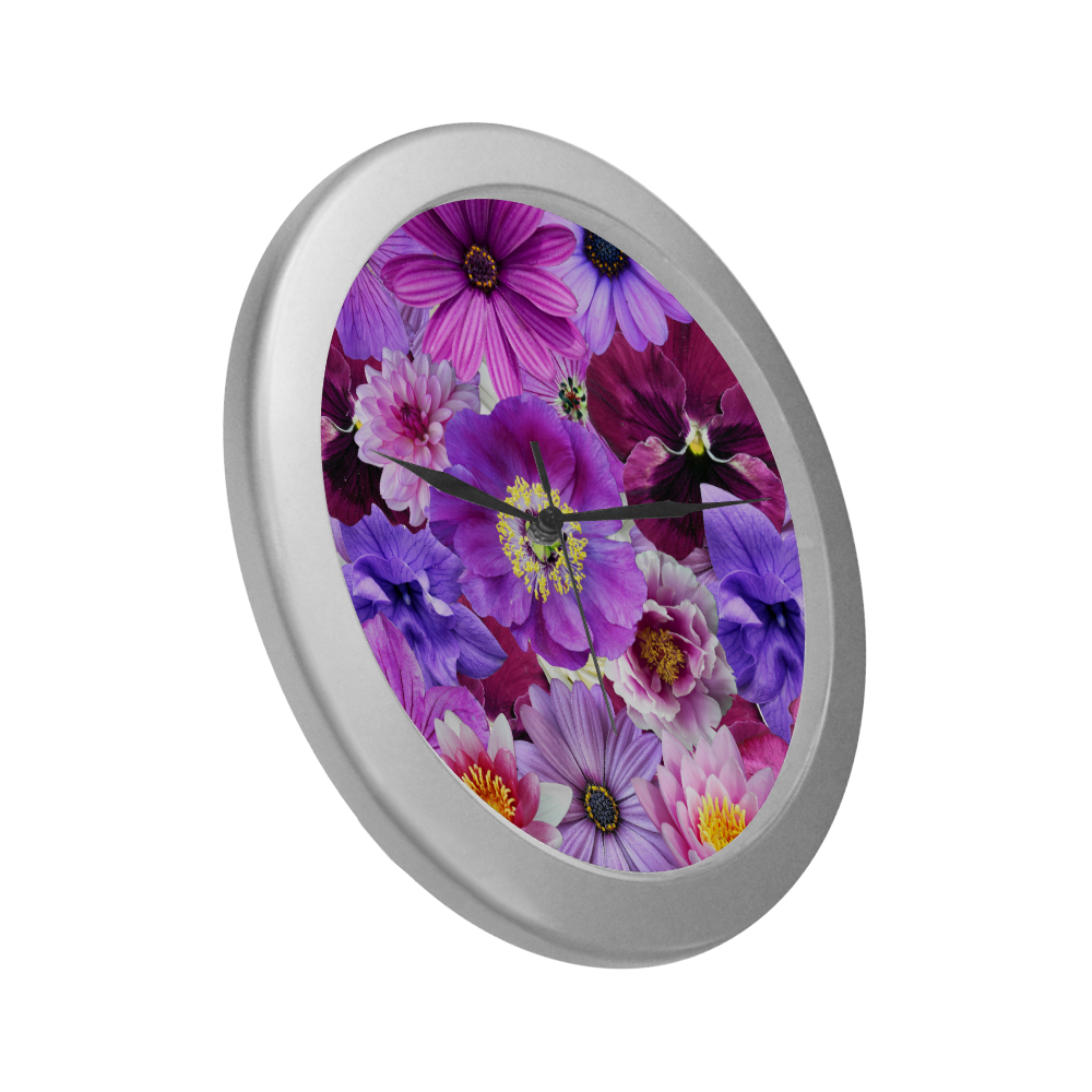 Purple flowers_ Gloria Sanchez1 Silver Color Wall Clock