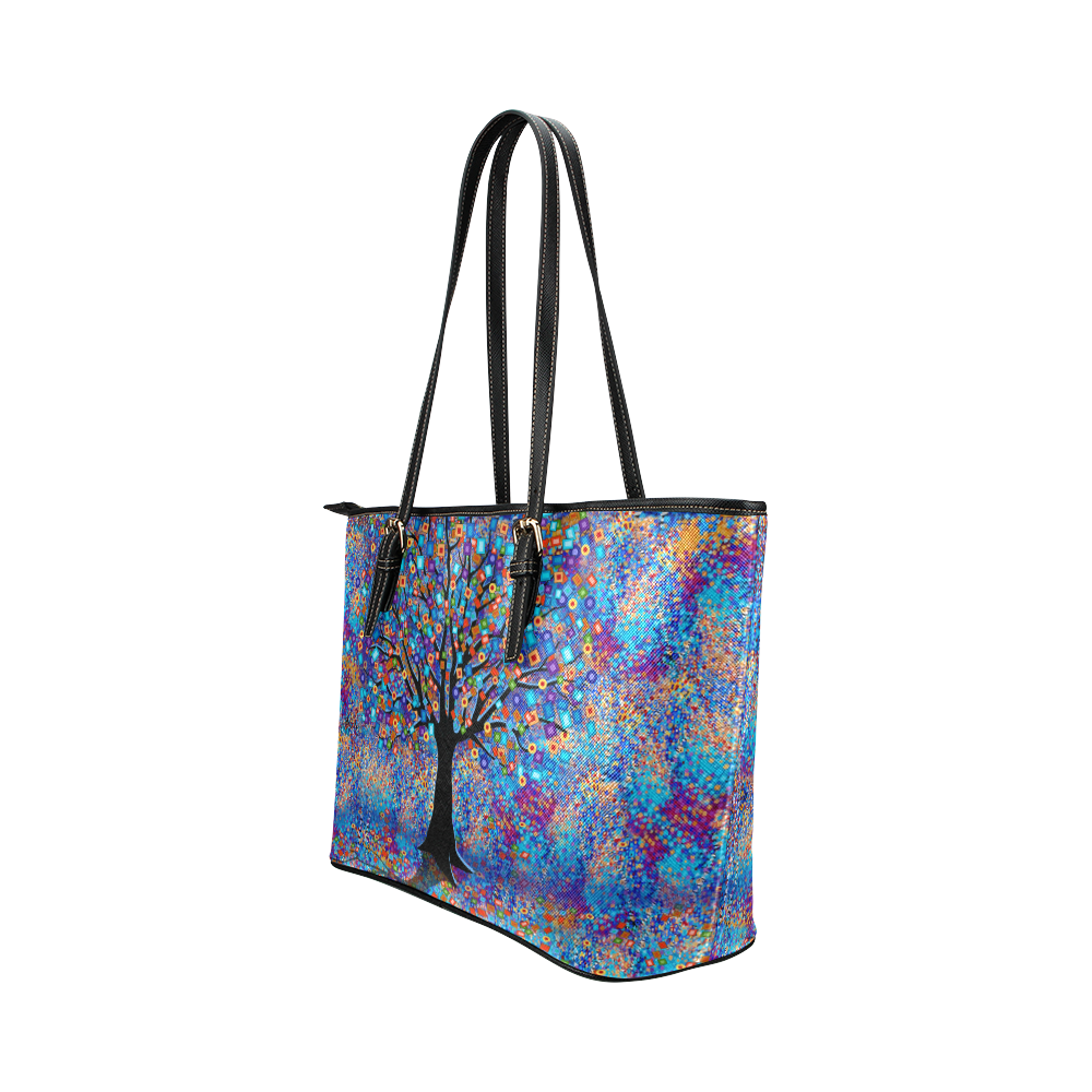 Colorful Tree Art Print Tree Carnival by Juleez Leather Tote Bag/Large (Model 1651)