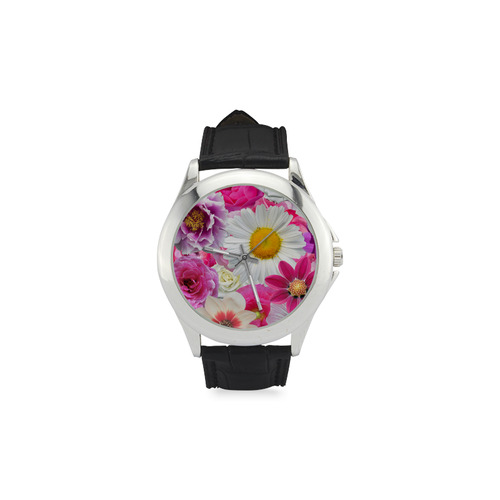 Pink flowers_ Gloria Sanchez1 Women's Classic Leather Strap Watch(Model 203)