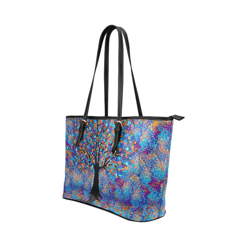 Colorful Tree Art Print Tree Carnival by Juleez Leather Tote Bag/Large (Model 1651)