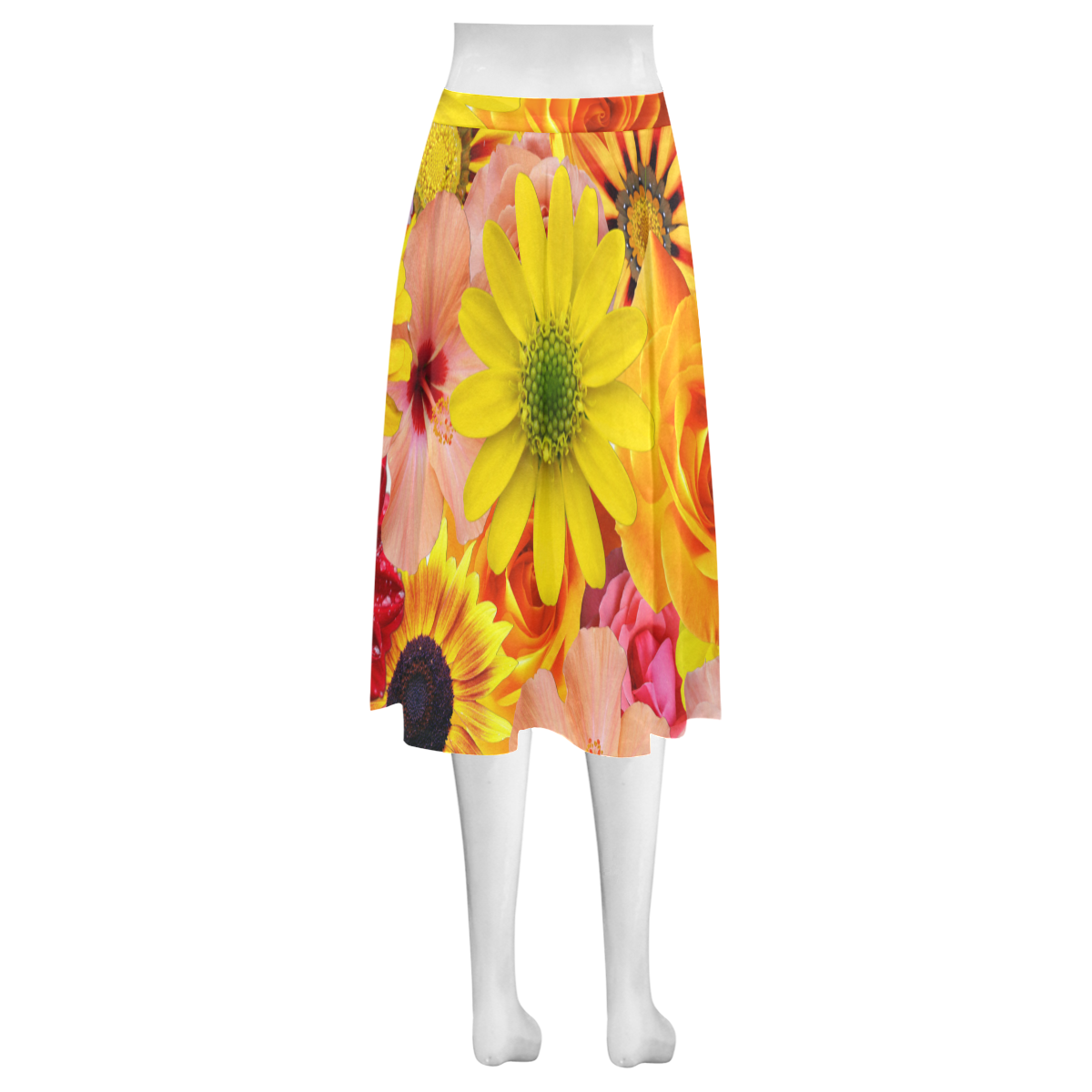 Orange flowers_ Gloria Sanchez1 Mnemosyne Women's Crepe Skirt (Model D16)