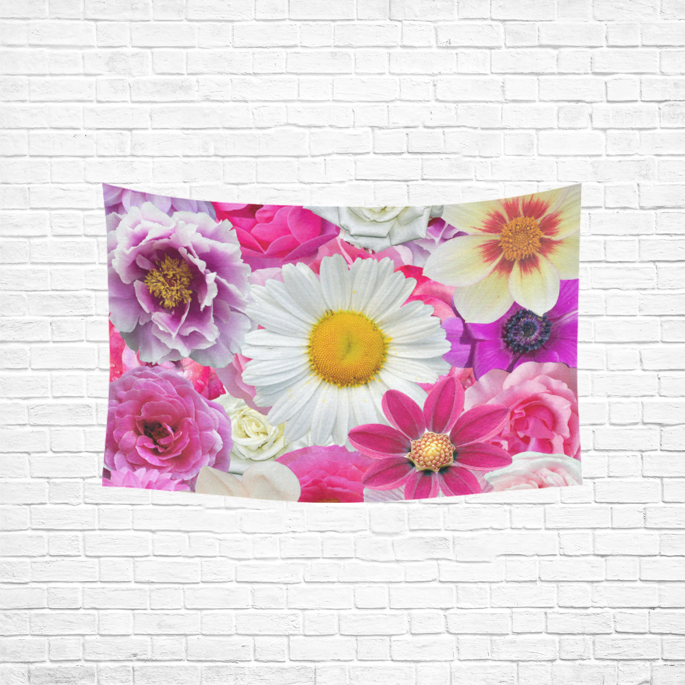 Pink flowers_ Gloria Sanchez1 Cotton Linen Wall Tapestry 60"x 40"