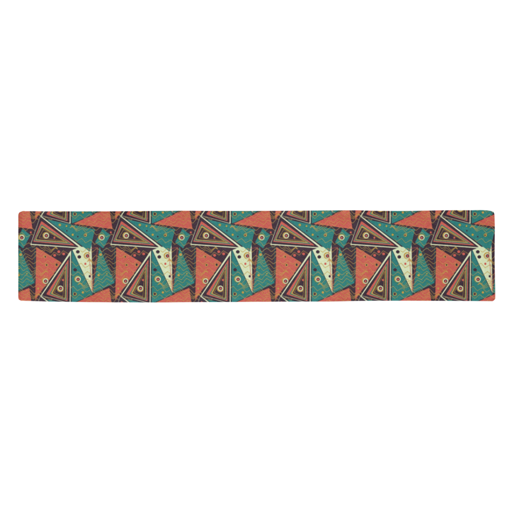 Red Black Teal Triangle Pattern Table Runner 14x72 inch