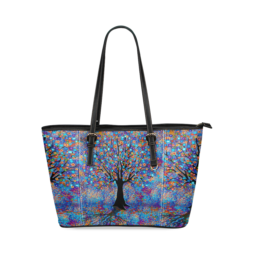 Colorful Tree of Life Art Carnival by Juleez Leather Tote Bag/Small (Model 1640)