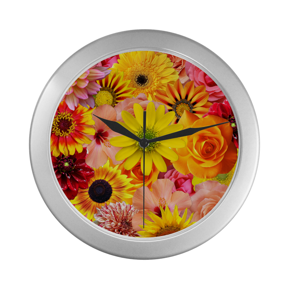 Orange flowers_ Gloria Sanchez1 Silver Color Wall Clock