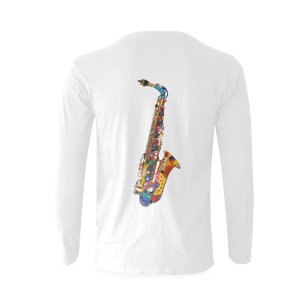Saxophone Just Play Colorful Art Print by Juleez Sunny Men's T-shirt (long-sleeve) (Model T08)