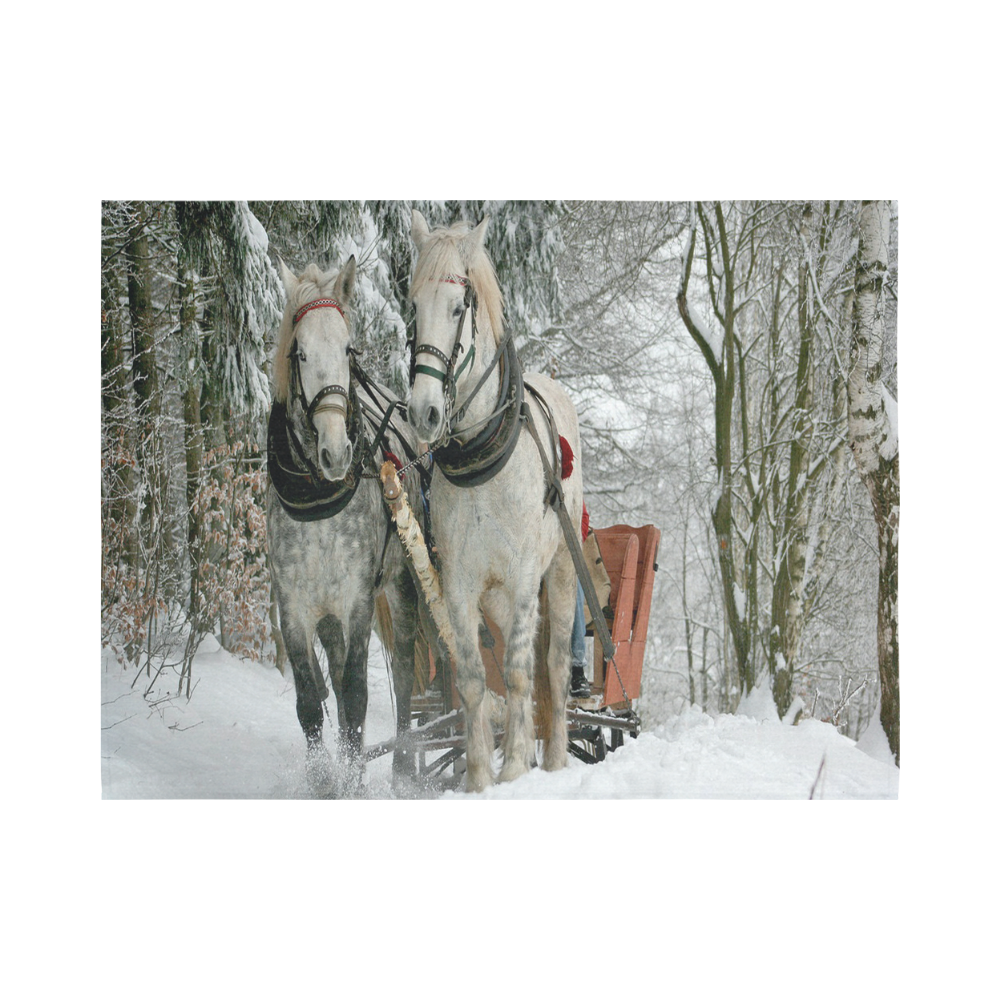 Wintertime Sleigh Ride Cotton Linen Wall Tapestry 80"x 60"