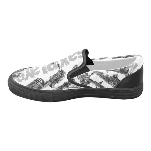 Saxophone Sneakers Black and White Music Print Slip-on Canvas Shoes for Men/Large Size (Model 019)