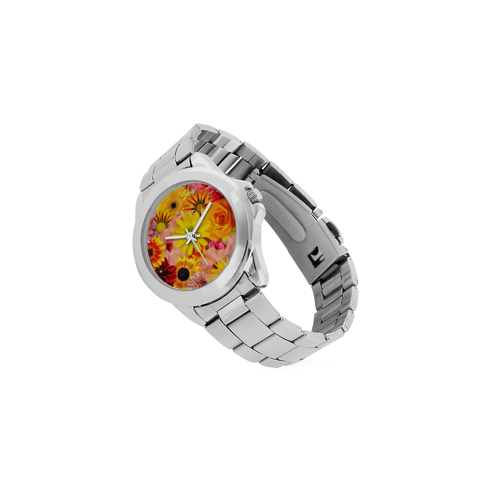 Orange flowers_ Gloria Sanchez1 Unisex Stainless Steel Watch(Model 103)