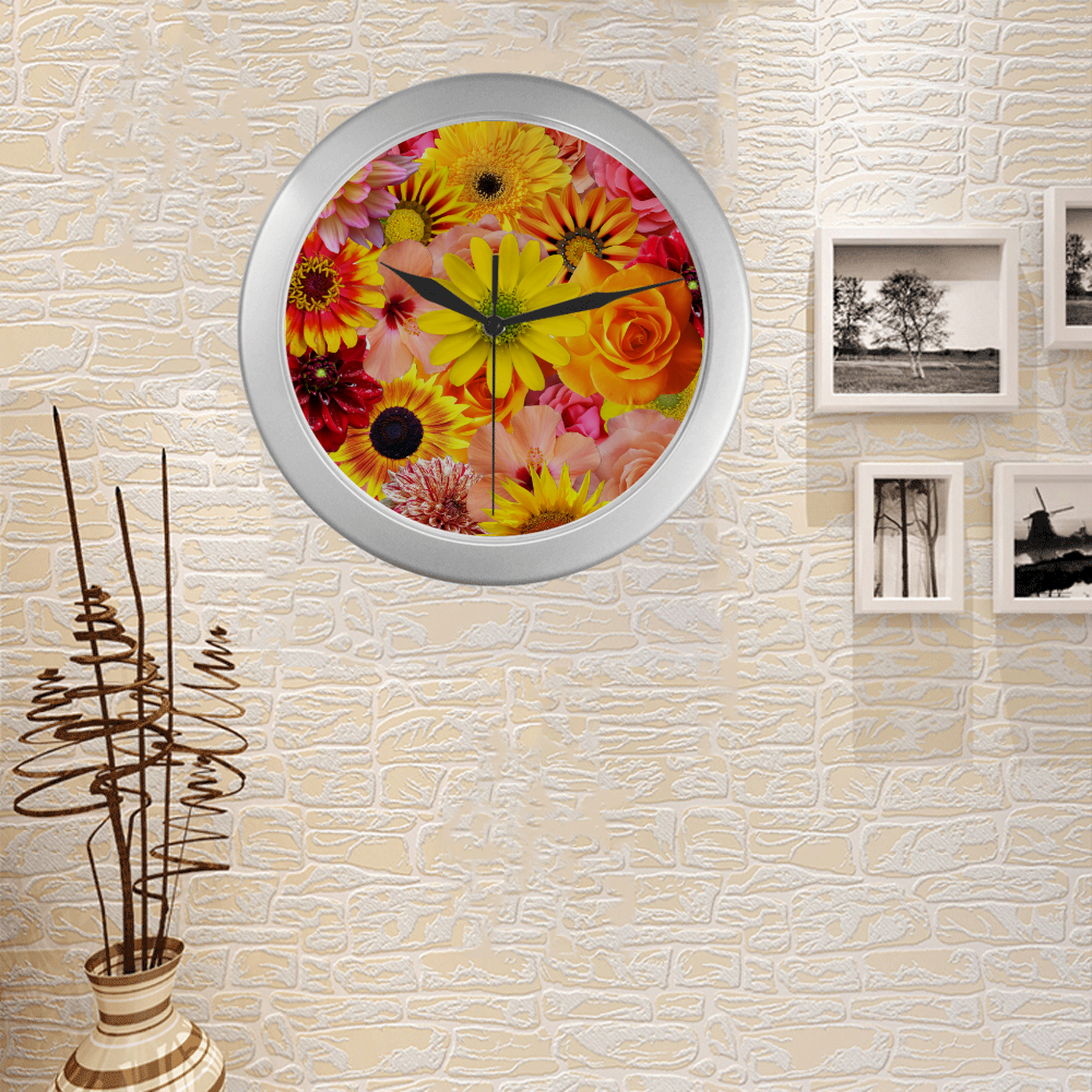 Orange flowers_ Gloria Sanchez1 Silver Color Wall Clock