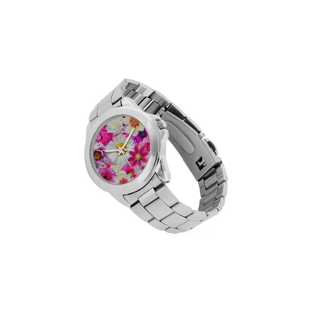 Pink flowers_ Gloria Sanchez1 Unisex Stainless Steel Watch(Model 103)