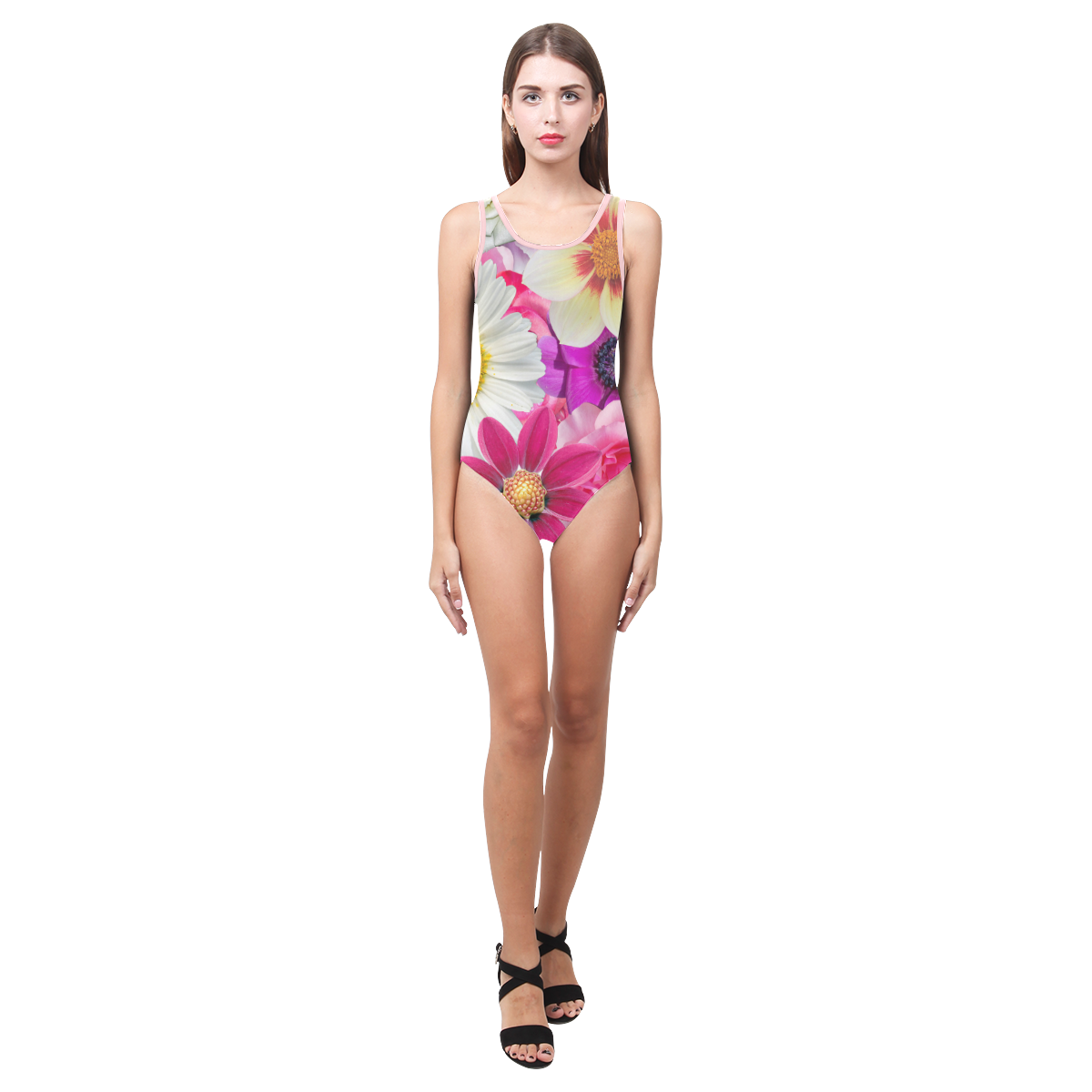 Pink flowers_ Gloria Sanchez1 Vest One Piece Swimsuit (Model S04)