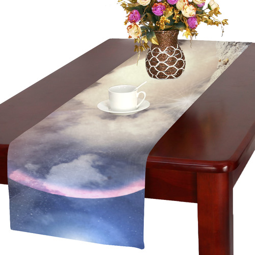 Planets in Fantastic Space Against Dark Table Runner 16x72 inch