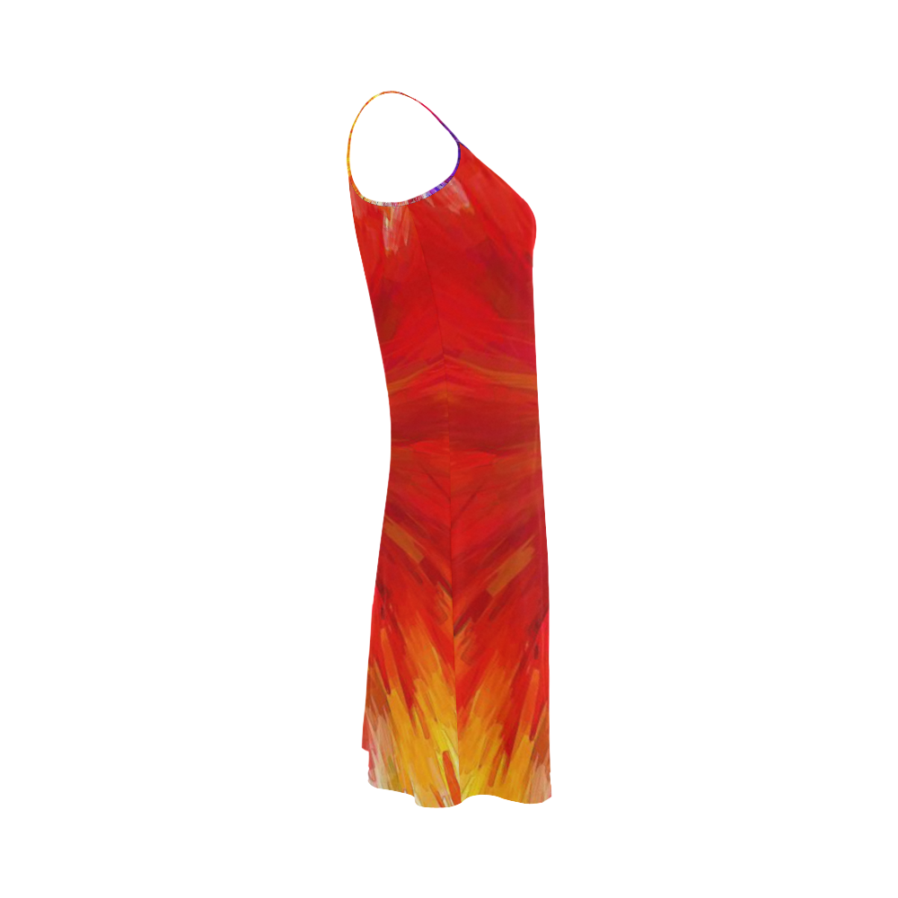 Multicolored Abstract Fractal Design Asymmetrical Pattern Alcestis Slip Dress (Model D05)