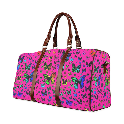 Rainbow Butterflies on Pink Waterproof Travel Bag/Large (Model 1639)