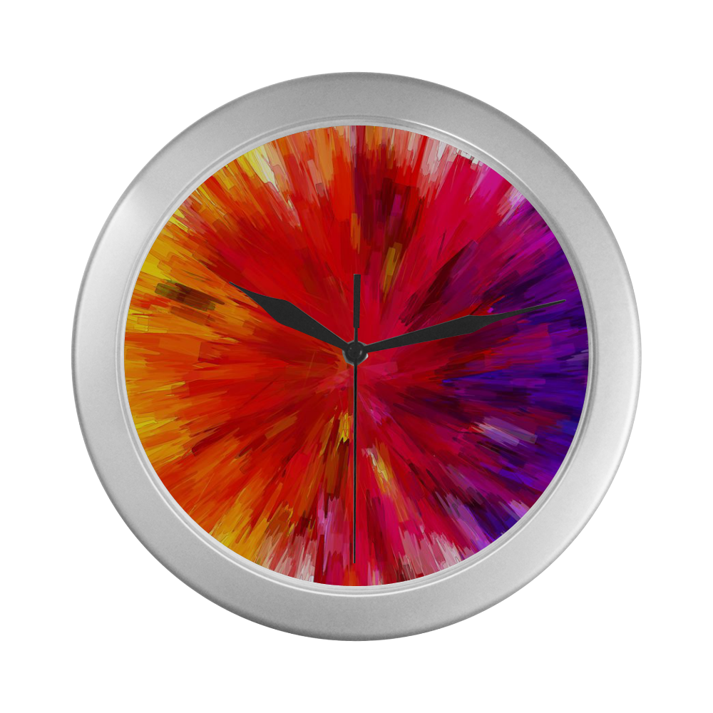 Multicolor Abstract Fractal Silver Color Wall Clock