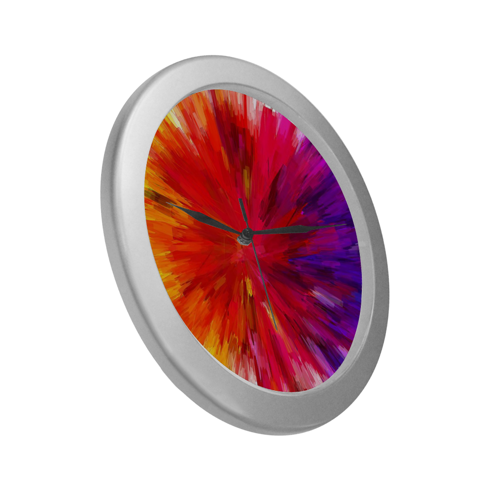 Multicolor Abstract Fractal Silver Color Wall Clock