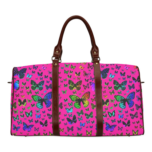 Rainbow Butterflies on Pink Waterproof Travel Bag/Large (Model 1639)