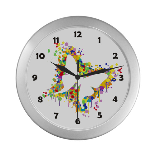 Dancing Butterfly Splash Silver Color Wall Clock