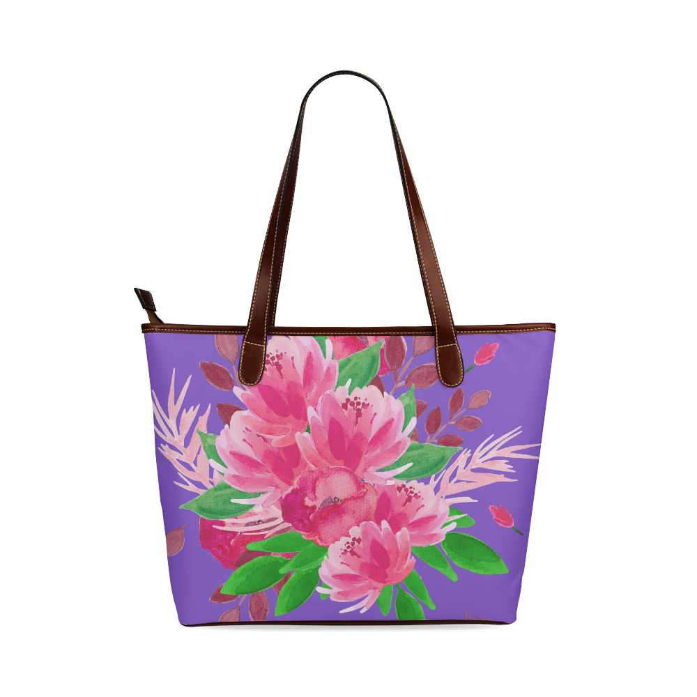 Watercolor Pink Floral Garden Bouquet Shoulder Tote Bag (Model 1646)