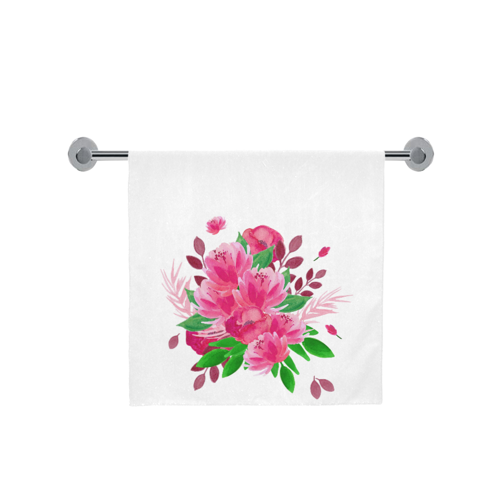 Pink Watercolor Floral Garden Bouquet Bath Towel 30"x56"