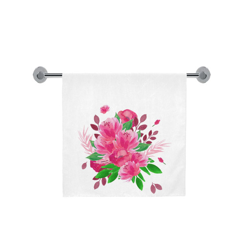 Pink Watercolor Floral Garden Bouquet Bath Towel 30"x56"