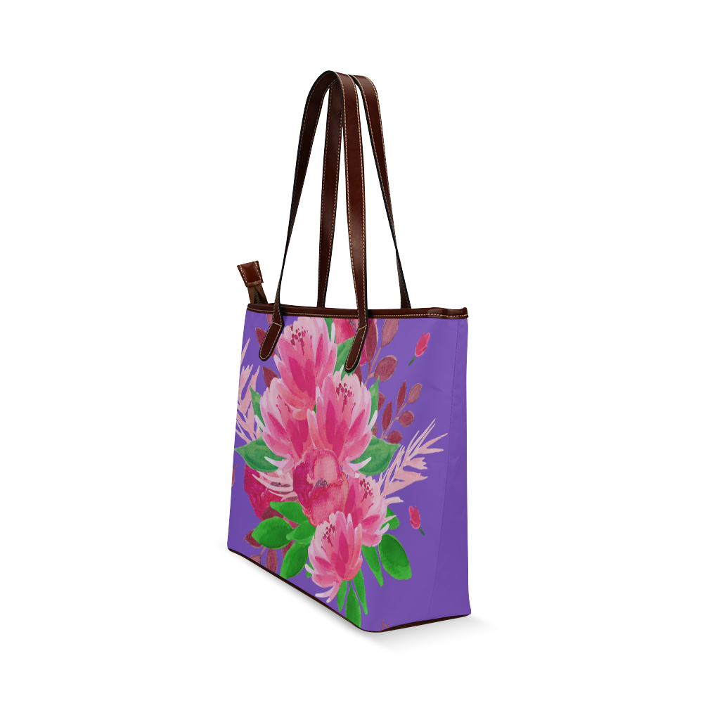 Watercolor Pink Floral Garden Bouquet Shoulder Tote Bag (Model 1646)