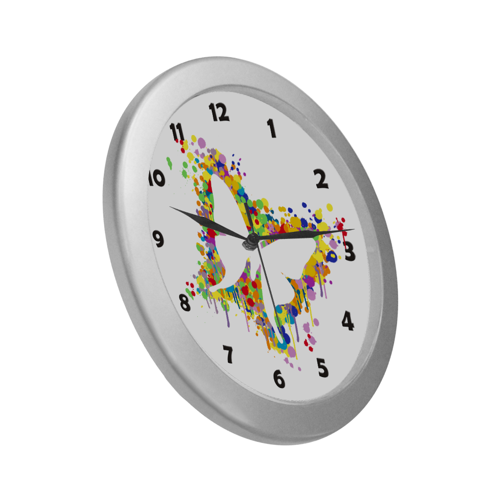 Dancing Butterfly Splash Silver Color Wall Clock