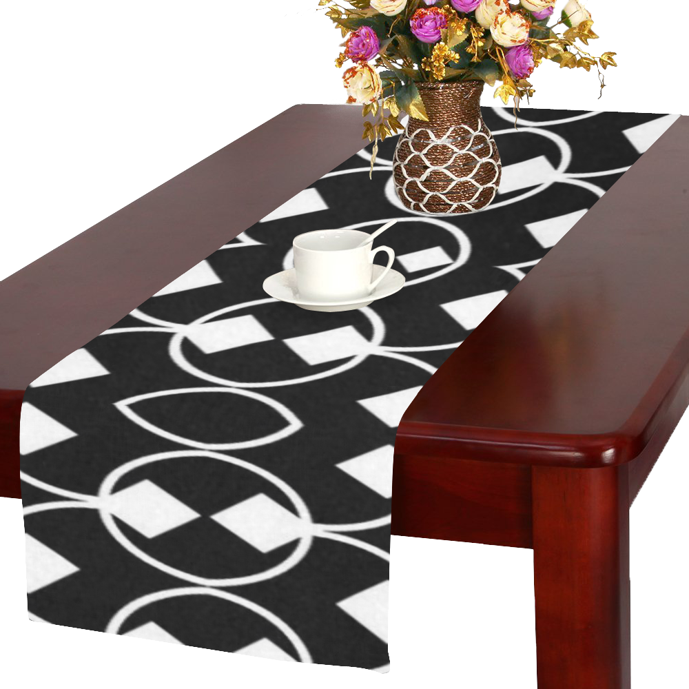 black and white Pattern 4416 Table Runner 16x72 inch
