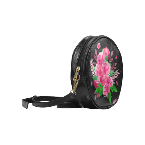 Pink Watercolor Floral Garden Bouquet Round Sling Bag (Model 1647)
