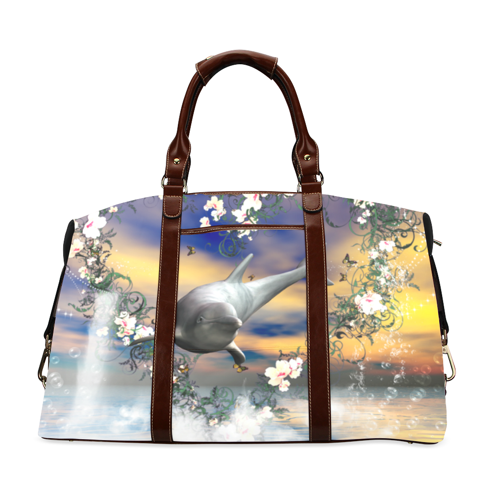 Dolphin jumping by a heart Classic Travel Bag (Model 1643) Remake