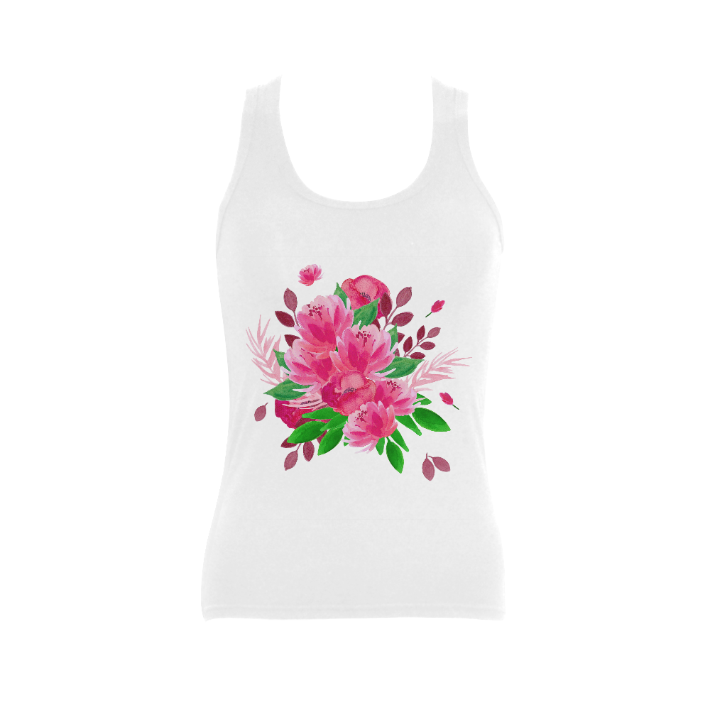Pink Garden Floral Bouquet Women's Shoulder-Free Tank Top (Model T35)